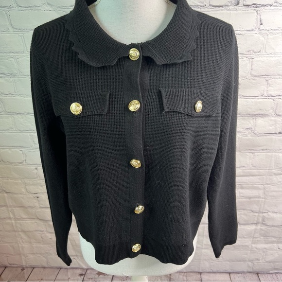 TAHARI Black Knitted Cardigan Medium - Picture 1 of 7
